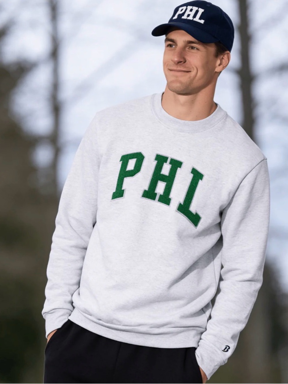 Boathouse PHL Crewneck Sweatshirt - Light Gray with Green Letters Medium